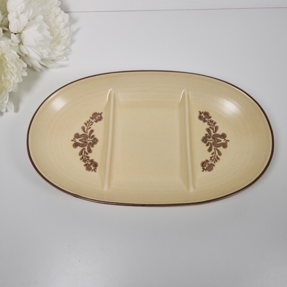 Vintage Pfaltzgraff Village Stoneware Oval Tri Divided Serving Platter - Tray - Picture 7 of 7